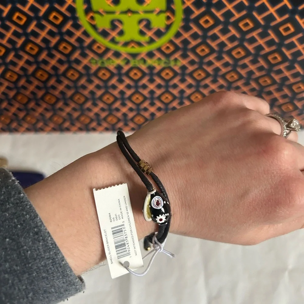 Tory Burch Shell Slider Bracelet In Tory Gold Black Multi